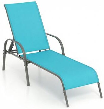 Costway Adjustable Patio Chaise Folding Lounge Chair with Backrest-Turquoise