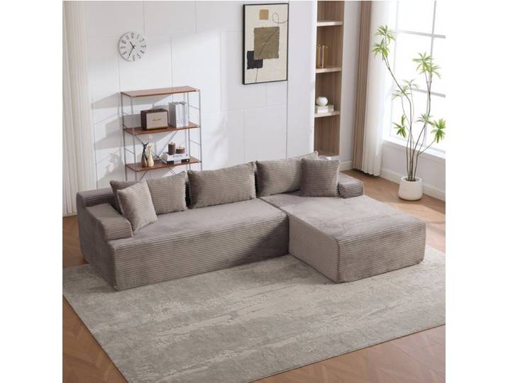 MEULVA Canapé d'angle modulable compressé en chenille gris 4 places livré monté