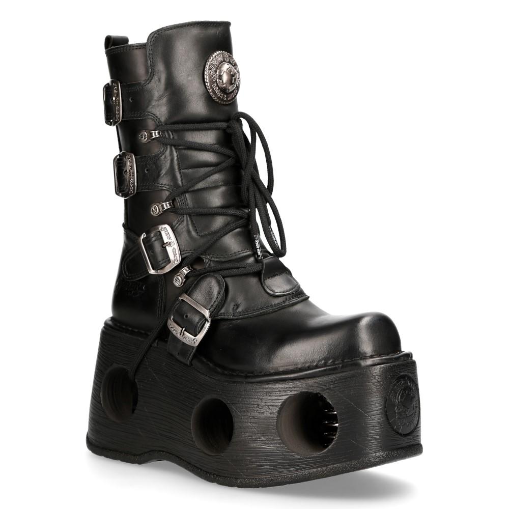 New Rock Metallic Schwarz Leder Neptuno Gothic Stiefel-373-S2