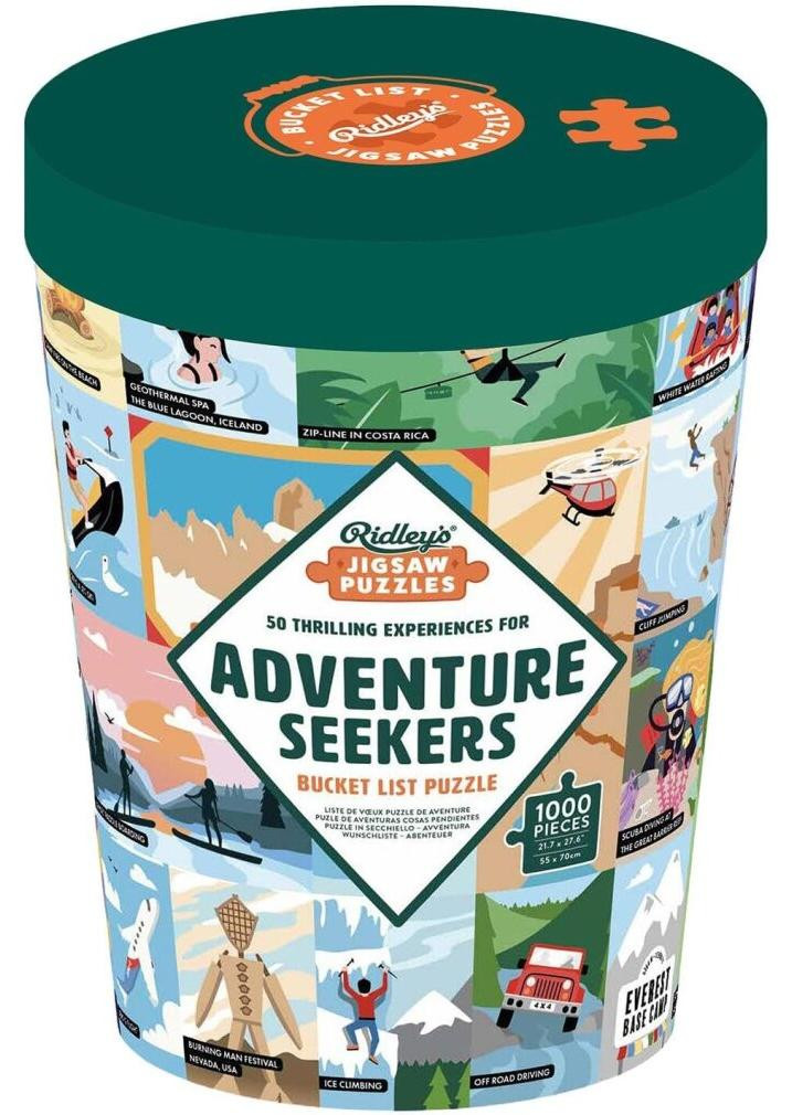 Puzzel van 1000 stukjes met Bucket List thema: 50 Opwindende Ervaringen voor Avonturiers