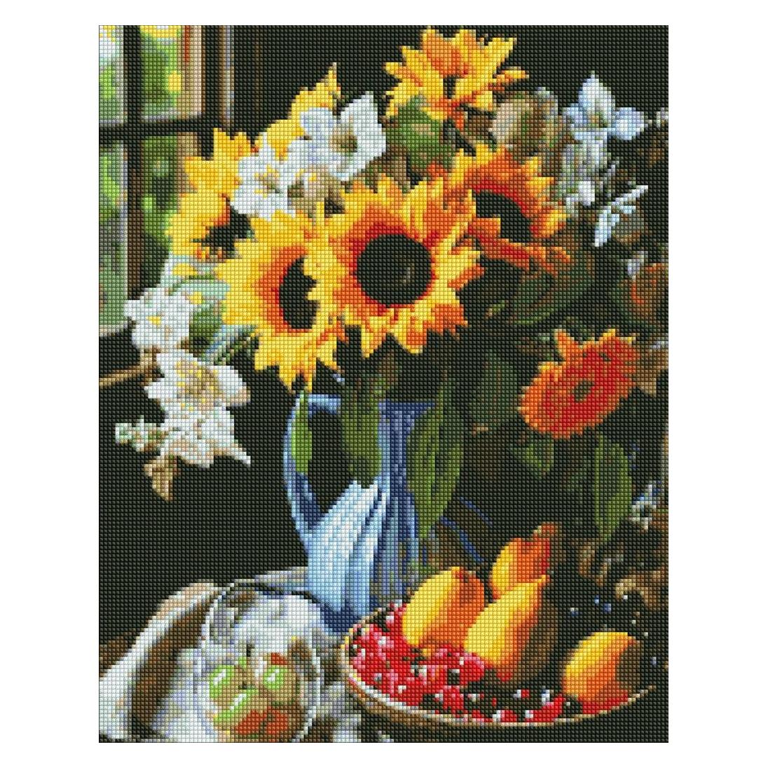 Ideyka Diamond Painting - Stillleben mit Sonnenblumen mit Rahmen 40 x 50 cm (AMO7867)