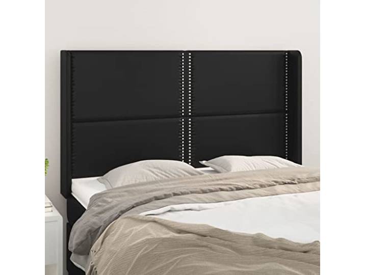 KTHLBRH Kopfteil mit Ohr, schwarz, 147 x 16 x 118/128 cm, aus langlebigem Kunstleder mit Beinen aus Lärchenholz, klassisches Design zur Unterstützung des Rückens und der Höhe verstellbar, einfach