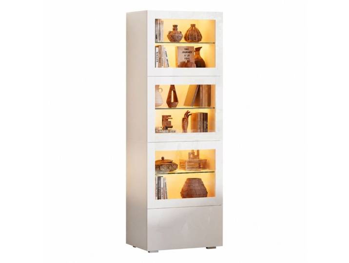 Vitrine Blanche avec LED Armoire de Salon Haute Brillance 60x40x173cm 3 Portes Acrylique 1 Tiroir