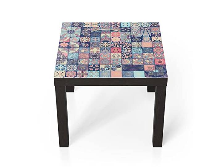 DEQORI Glastisch schwarz klein 55x55 cm Motiv Kleinteilige Kachelmotive ausgefallener Beistelltisch aus Glas Hochglanz Couchtisch fürs Wohnzimmer moderner Couch Tisch mit Design