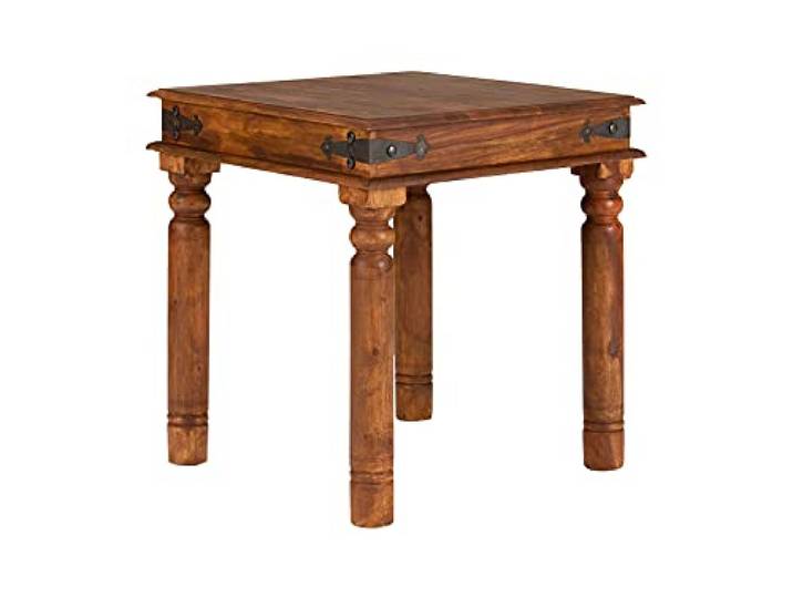 Woodkings Esstisch Merlow aus massiver Akazie – Holztisch im Landhausstil mit Metallbeschlägen (80 x 80)