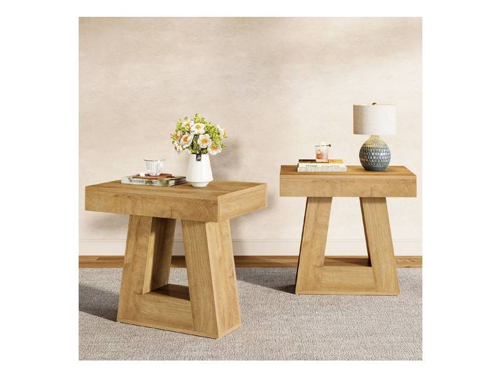 Tribesigns Nachttisch 2-stöckiger moderner Nachttisch, Nachttisch aus Holz mit Trapezbasis