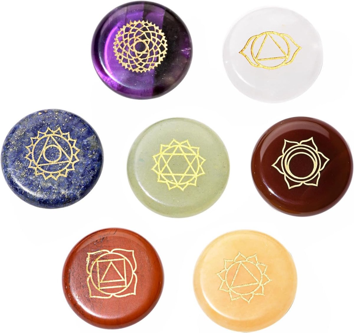 Chakra Edelsteen Set met Zeven Chakra Stenen en Gegraveerde Symbolen - Multicolor