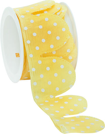 Stoffband Ziehblume "Tupfen", gelb-weiß, 5 cm, 2,5 m