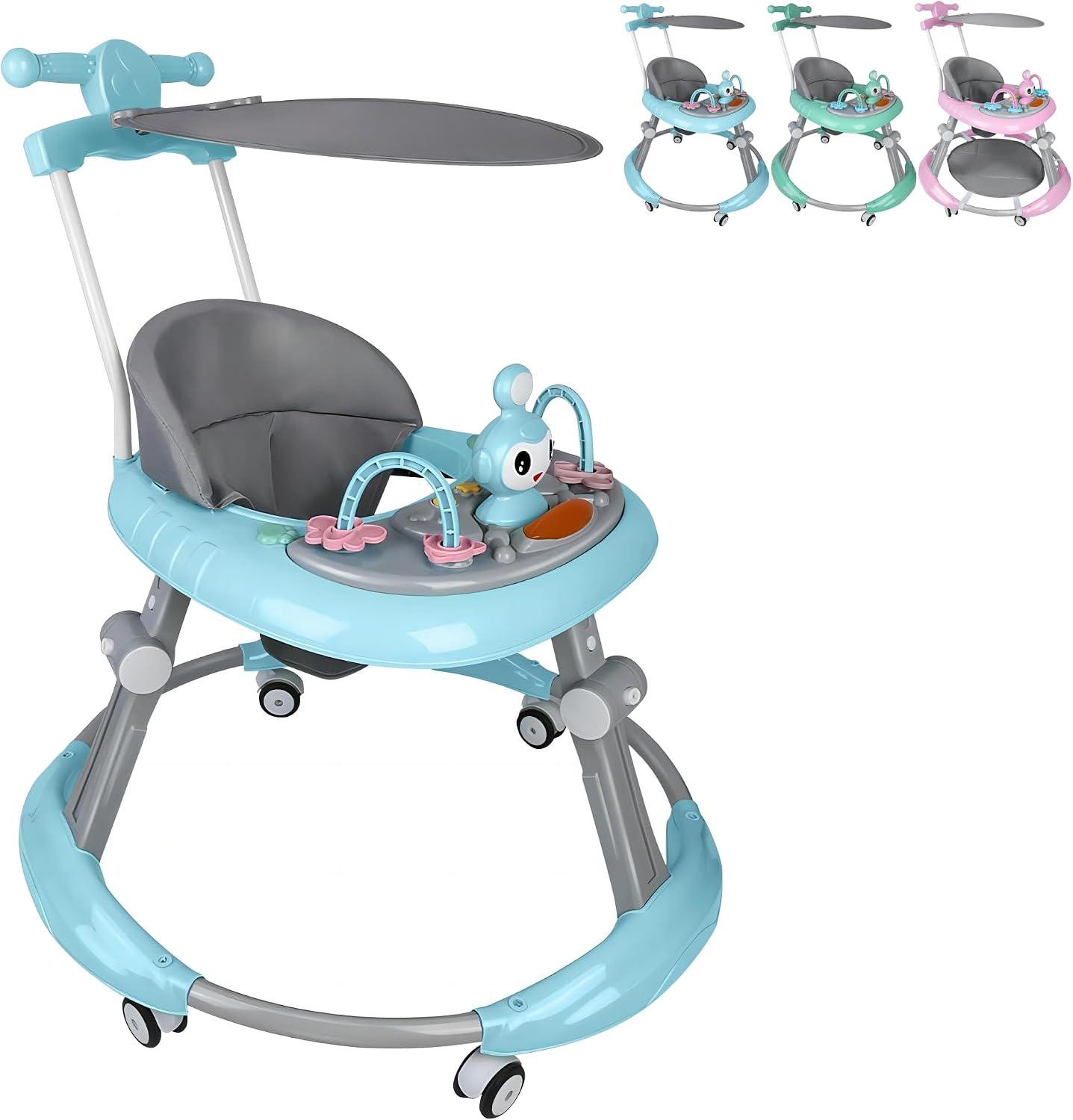 5-in-1 loopwagen met luifel en afneembaar speelstation, blauw