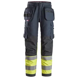 Snickers ProtecWork Arbeitshose mit Holstertaschen, High-Vis Klasse 1 60 navy-signalgelb