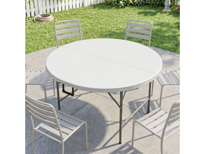 Outsunny Table Ronde Pliante Jardin Ø122cm 6 Pers Métal