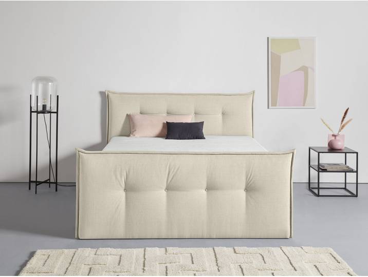 Boxspringbett, Struktur, Beige, 195×226 cm, Mit Bettkasten & Topper, Skandinavisch, andas