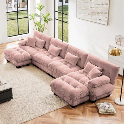 GDFStudio - Alden Chenille 4 Seater Cloud Sofa with Twin Ottoman Set