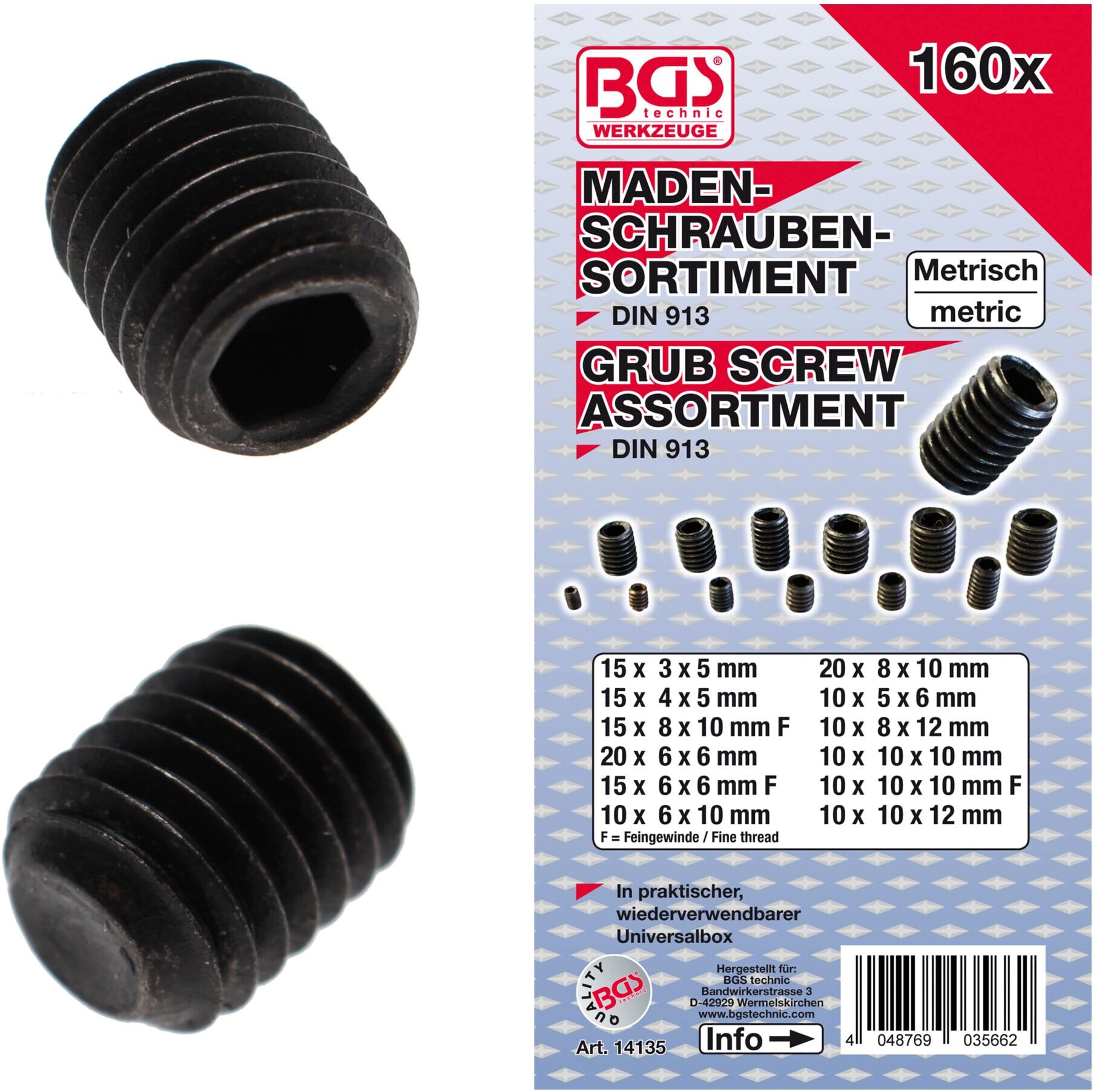 BGS Madenschrauben-Sortiment 14135, 160-tlg. ; BGS technic)