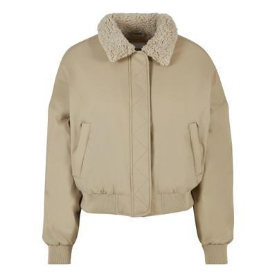 Winterjacke URBAN CLASSICS "Urban Classics Damen Ladies Pilot Bomber Jacket", Damen, Gr. XXL, beige (wetsand, sand), 100% Polyamid, unifarben, oversize, amerikanischer Ausschnitt, Jacken Winterjacke
