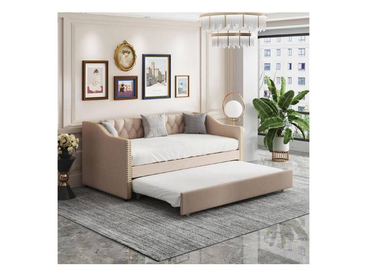 LuxusKollektion Schlafsofa Schlafsofa ausziehbar Doppelbett Lattenrost Samt Beige-c 90 x 200cm