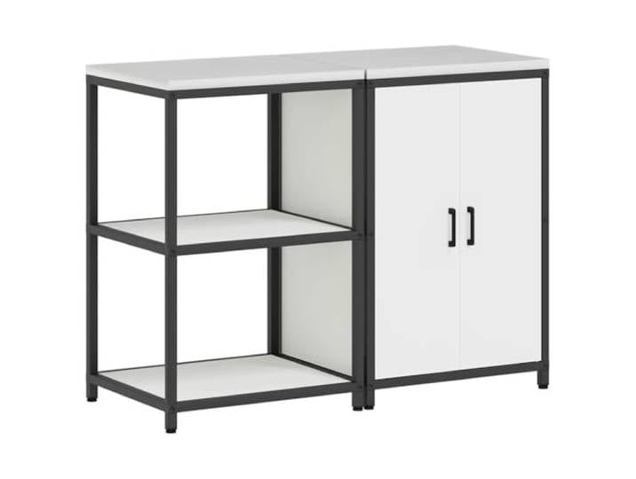 fsahslih Küchenschrank Set 2-teilig Weiß Stahl Küchenablage HATTEM Robustes Outdoor-Möbel aus Stahl für Terrasse, Garten und Outdoor-Küche. Bietet flexiblen Stauraum mit 4 Regalfächern.