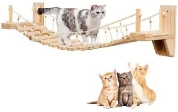 Uplift Essentials Premium Wall Mounted Wooden Cat Bridge And Climbing Ladder Premium Wall Mounted Wooden Cat Bridge And Climbing Ladder