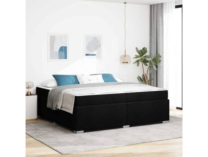 Atmungsaktiver Stoffbezug Modernes Design 200 x 200 cm Schwarz Bettrahmen mit Matratze Schwarz 200x200 cm Stoff Kingsize Bett mit Taschenfederkernmatratze Lattenrost für Schlafzimmer