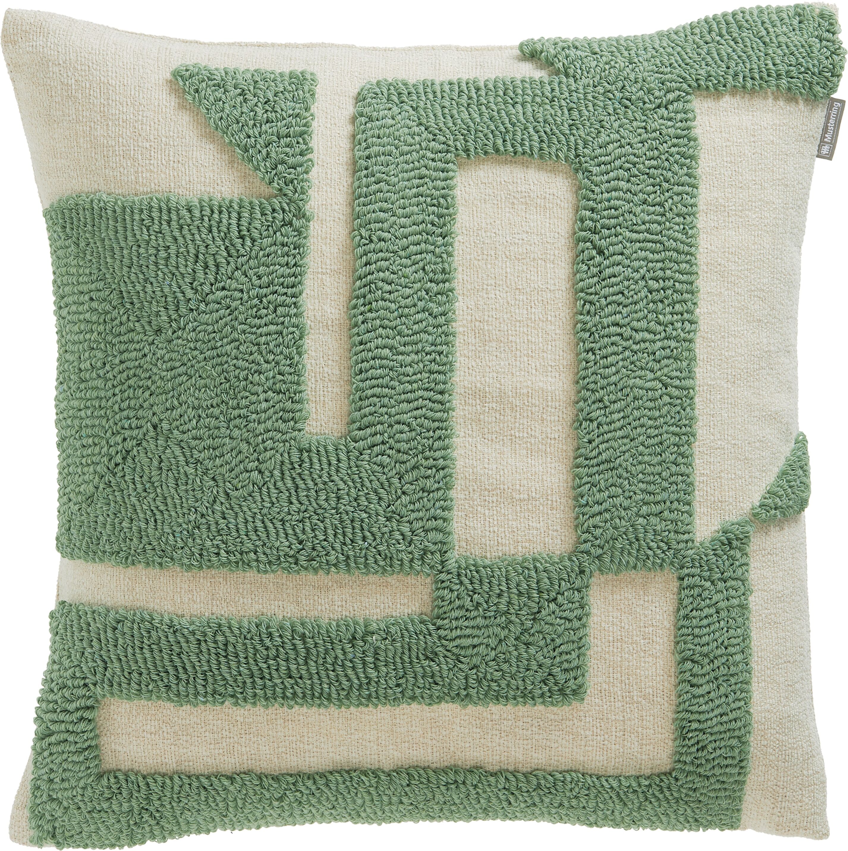 Dekokissen MUSTERRING "Slow", grün (grün, gemustert), B:45cm L:45cm, Polyester, Dekokissen_Sitzkissen_Kissenhüllen, Dekokissen, aufwendig bestickt