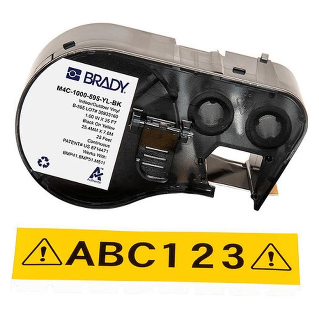 Brady M4C-1000-595-YL-BK, Vinyl, Schwarz auf Gelb, 25.40 mm x 7.62 m, permanent, Endlos (25.40 mm) (M4C-1000-595-YL-BK)