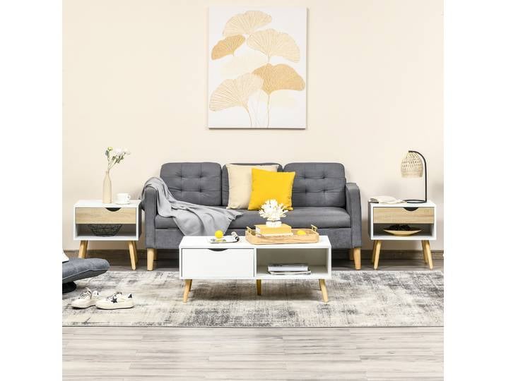 MCOM-Table de oral et avec 1 Étagère MELand, Salle de Bain, Ensemble de 2, 50x39x51 cm
