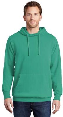 Port & Company PC098H Men's Beach Wash Garment-Dyed Pullover Hooded Sweatshirt in Peacock size Small   Cotton/Polyester Blend