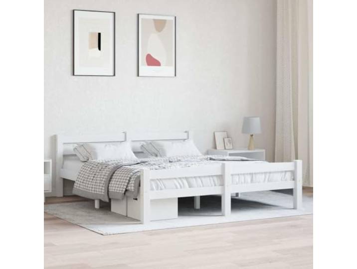 RJPLMFV Bettgestell, Weiß, 160 x 200 cm, massives Kiefernholz Lattenrost inklusive, robuste Konstruktion, modernes Design, ohne Matratze