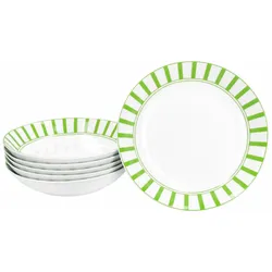 Split grün 6er Set Suppenteller 450ml Porzellan Teller tief Pasta Streifen