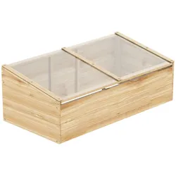 OKWISH Frühbeet Gewächshaus aus Holz 100x50x35 cm Natur mit Polykarbonatplatte Schrägdach und aufklappbarer Abdeckung für Anzucht und Schutz