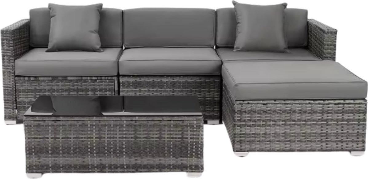 Polyrattan 5-teiliges Lounge-Set für 4 Personen - Hoekbank, Salontisch & Kissen - Garten, Terrasse & Balkon - Dunkelgrau