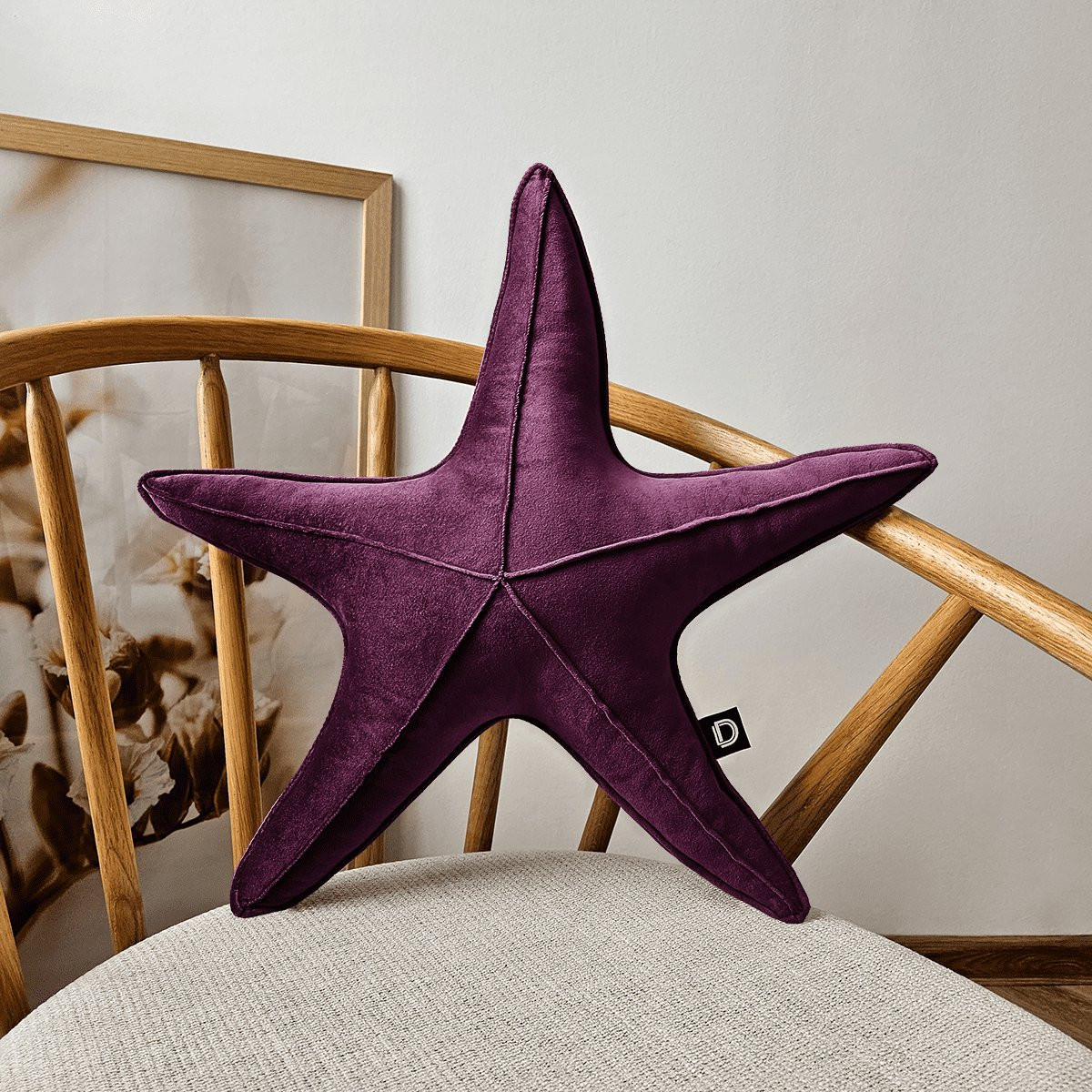 Decordruk VELVET Serie Sierkussen - Donkerpaars - Grote Zeester Vorm - Zacht en Decoratief