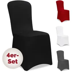 DETEX® 4er Set Stretch Hussen Schwarz Hohe Stuhlbezüge