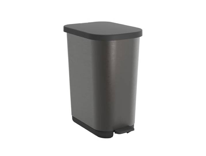 Rotho Ribo Mülleimer mit Deckel und Fußpedal, 25-40 Liter Fassungsvermögen, optimale Ausnutzung des Müllbeutels (Graphit)