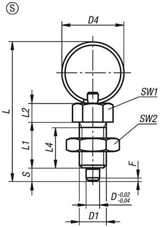 KIPP Arretierbolzen M20x1,5 Form S Edelstahl gehärtet (K0342.04410)
