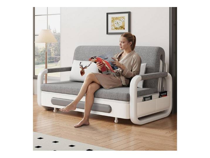 LuxusKollektion Schlafsofa Ausziehbares Schlafsofa Stauraum Schlaffunktion Dunkelgrau 128cm
