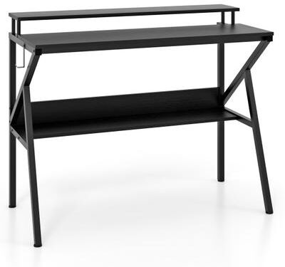 Costway Space Saving Computer Desk with Monitor Stand and Extra Storage Shelf for Work Study-Black