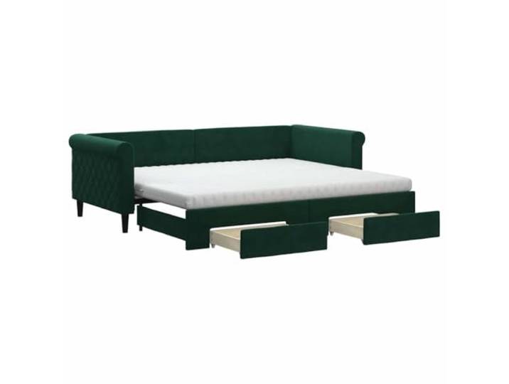 KTHLBRH Ausziehbares Schlafsofa mit Schubladen, dunkelgrün, 90 x 200 cm 2 Schubladen mit Rollen, 2 Schaumstoffmatratzen, Lattenrost inklusive, Gestell aus Holz und Metall, Montage erforderlich