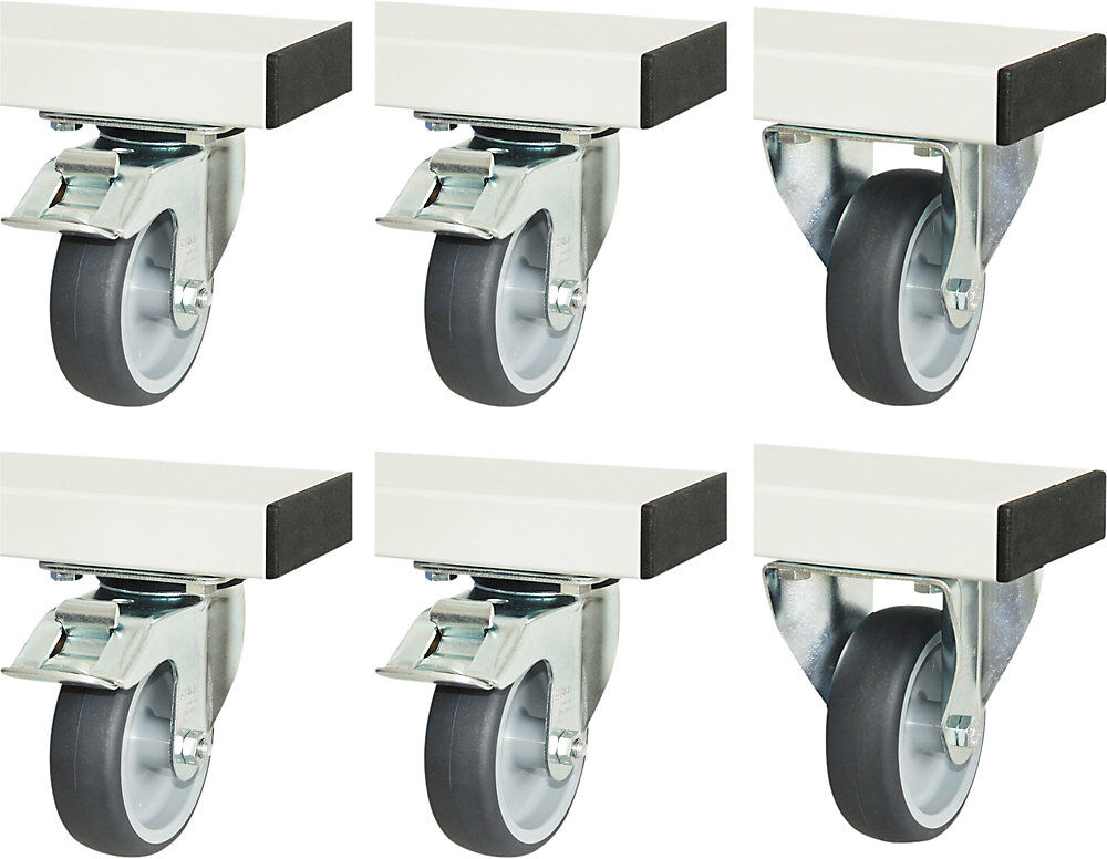Rollensatz für adlatus 300, 4 Lenkrollen mit Feststeller + 2 Bockrollen, BxL 100 x 30 mm RAU