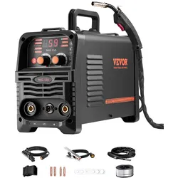 VEVOR MIG-Schweißgerät, 130 A synergetische MIG-Schweißmaschine, 3-in-1-Flusskern-MIG/MMA/Lift-TIG-Mehrprozess-Schweißer, Welder mit IGBT-Wechselrichtertechnologie und digitalem Anzeigebildschirm