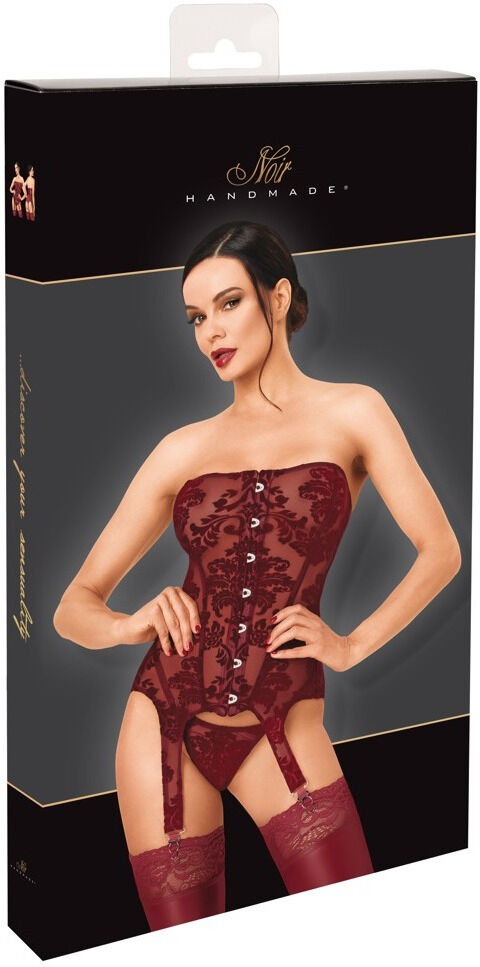 Noir Basque bustier sans bretelles en powernet et velours bordeaux