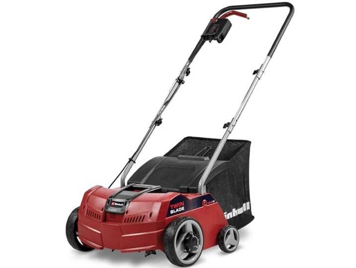 Einhell Elektro-Vertikutierer-Lüfter GC-SA 1231/1 (230 V, bis 300 m², 1.2 W, 28l Fangsack, kugelgelagerte Messerwalze + Lüfterwalze, 3 Stufen Arbeitstiefe, klappbarer Führungsholm)