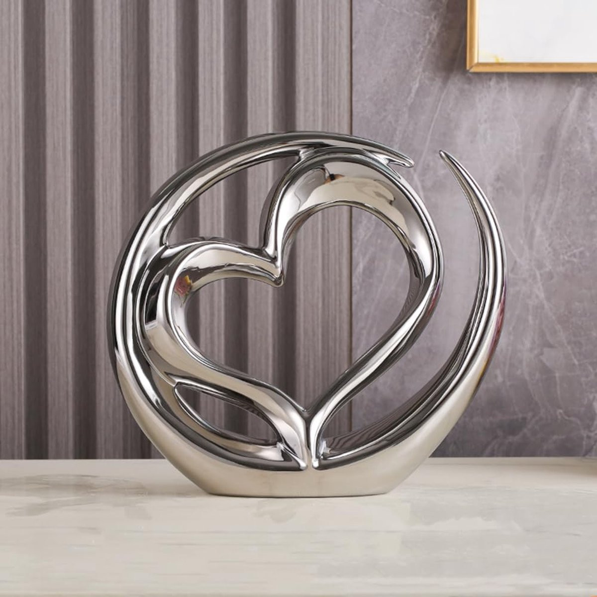 Keramisch Kunstbeeld Hartvormig Modern Design Zilver