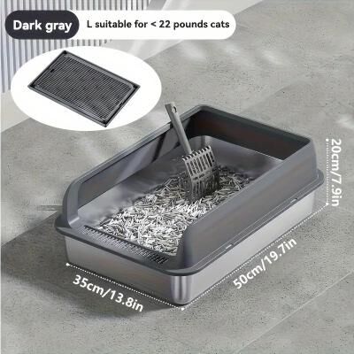 Uplift Treasures Extra Large Stainless Steel Enclosed Cat Litter Box dark Grey 50cm