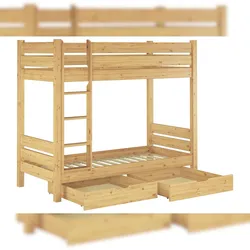 Erst-Holz Etagenbett extra stabil Kiefer 100x200 Stockbett Nische 100 Rollroste Bettkästen 60.16-10S2