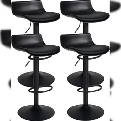 Décoshop26 - Set mit 4 Barhockern mit höhenverstellbaren Fußstützen modernes Design aus schwarzem PVC und schwarzem Metall 10_0004500