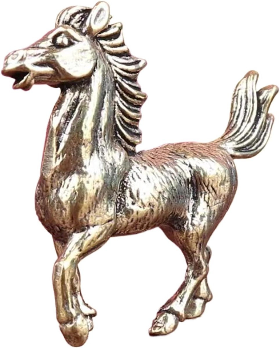 Handgepolijst Messing Paardenbeeldje voor op tafel - Vintage Decoratie - 5 x 5 x 2 cm