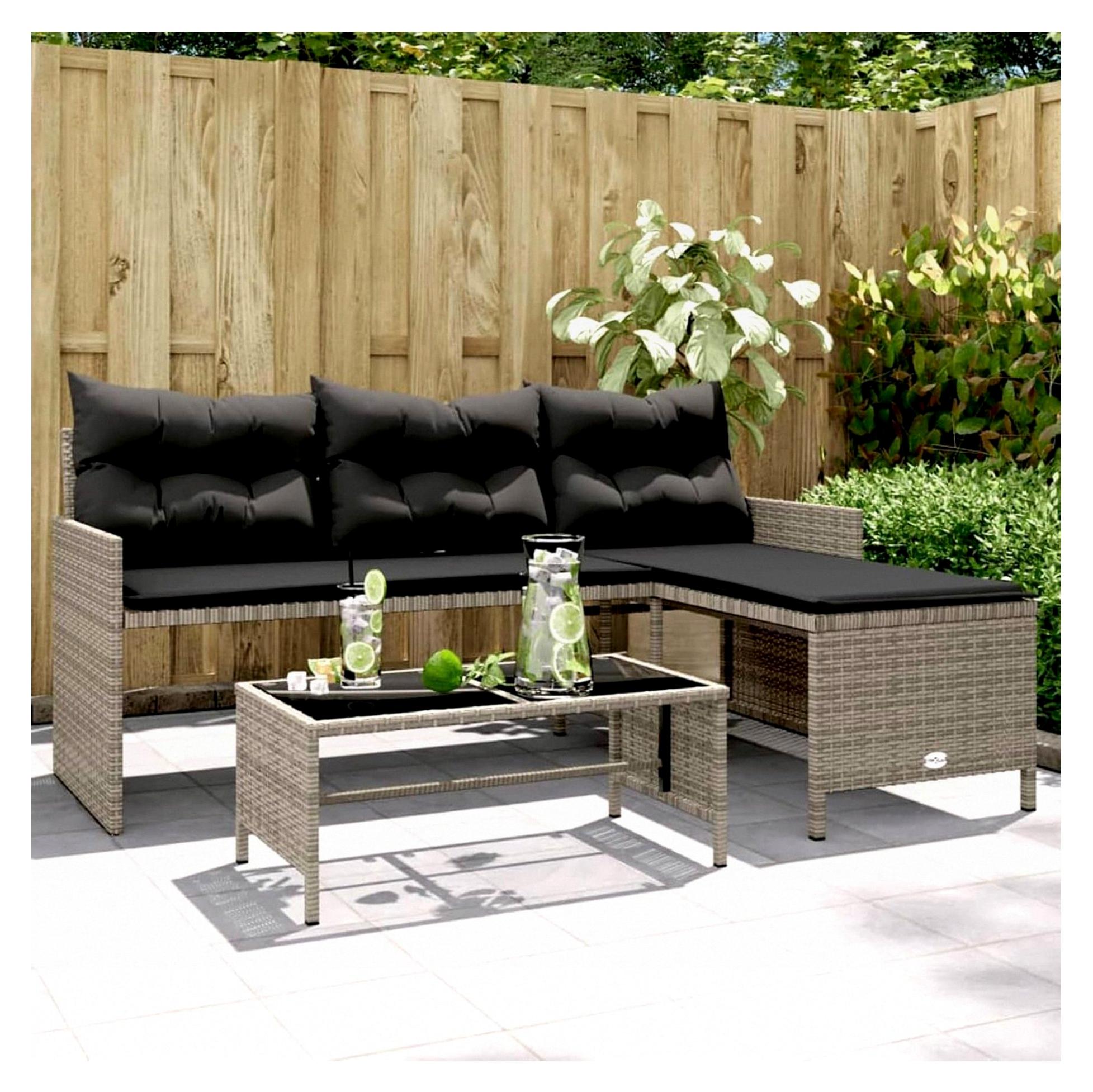 Balkon Lounge Polyrattan Gartenlounge Ecklounge kleines Gartensofa in L-Form mit Tisch und Kissen