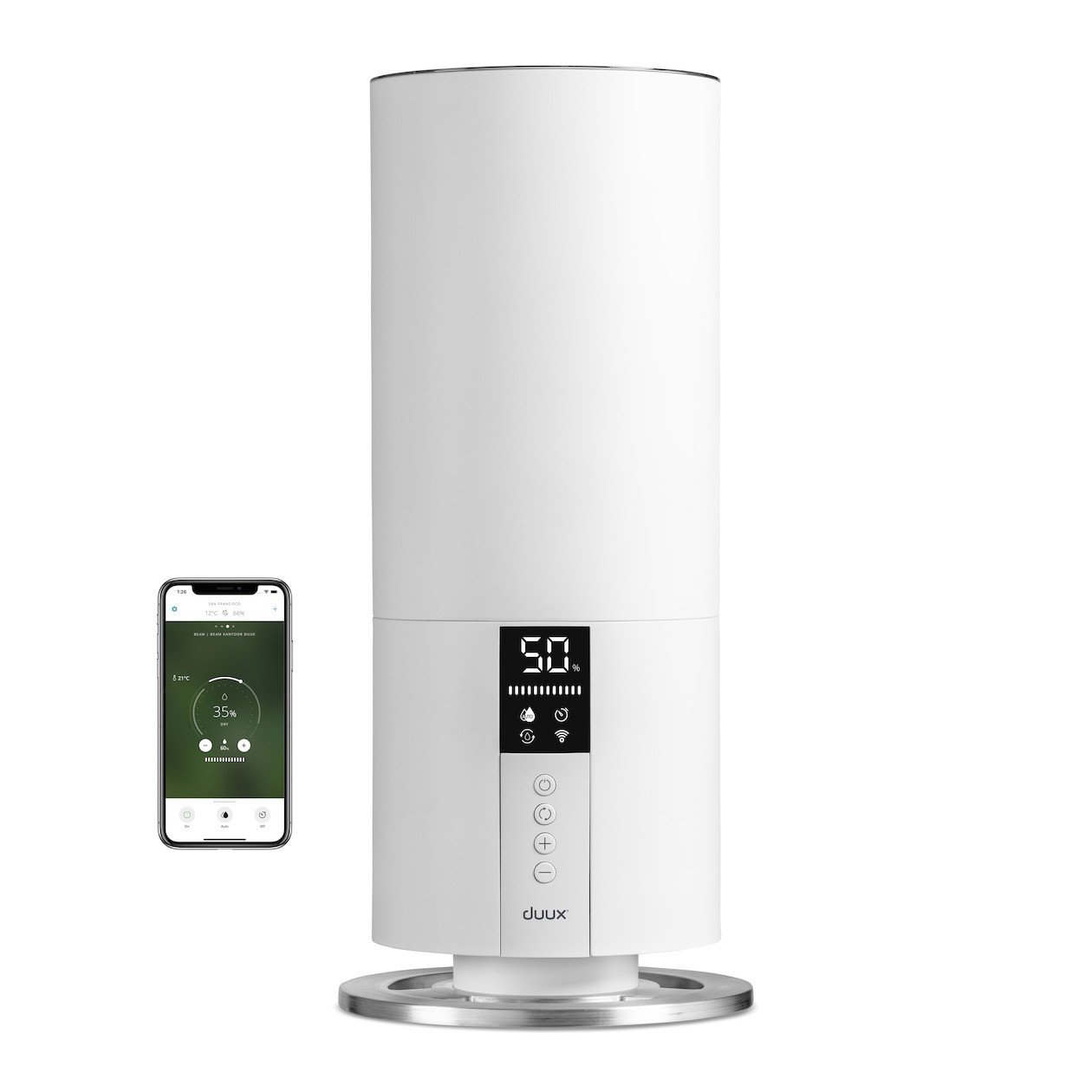 Duux Beam Mini Smart Ultrasonic Humidifier Gen 2 Luchtbevochtiger Wit B/D/H: 18 x 18 x 40 cm
