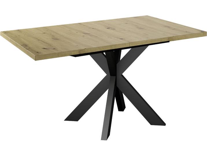 Esstisch MÄUSBACHER Big System , schwarz feinstruktur, asteiche, schwarz feinstruktur, asteiche, B:140cm H:73cm T:90cm, Tische, Esstisch, Metallgestell in Stern Form, ausziehbar